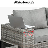 HOOOWOOO Outdoor Patio Sectional Furniture Sofa Set with Propane Gas Fire Pit Table,9 Piece Modern Wicker Couch with Swivel Chair,Modular L Shaped Conversation Seating Set with Wide Arm(Dark Grey) HOOOWOOO