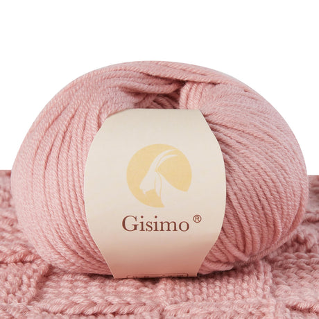 Gisimo 100% Merino Wool Yarn, 6-Ply Luxurious and Soft Yarn for Hand Knitting & Crocheting, 1.76 OZ/50g, 127 yds/116 Meters (Light Pink, 1 Ball) Gisimo