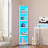 YITAHOME 70.8" Corner Shelf with LED Light, 5 Tier Modern Corner Bookshelf, Display Corner‘s Bookcase and Bookshelves,Wooden Open Storage Book Shelves for Bedroom, Living Room, Home Office, White YITAHOME