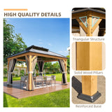 YOLENY 11'x 13' Hardtop Gazebo, Wood Outdoor Gazebo, Polycarbonate Double Roof, Netting and Curtains, Patio Gazebo for Decks, Backyards, Lawns and Gardens YOLENY