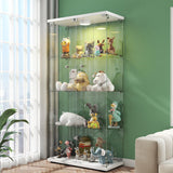 HAMBING Glass Display Cabinet with LED Lights and Lock, 4-Shelf Tempered Glass Curio Cabinet with 2 Doors, Collectible Display Showcase for Living Room, Bedroom – White HAMBING