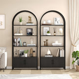 GarveeHome 4 Tier Bookshelf, Arched Bookcase with Doors Storage, 71.5 in Tall Industrial Book Shelf with Sturdy Metal Frame and Quality Boards, Freestanding Display Shelving Bookshelf for Study,Black GarveeHome