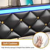 Hasuit Modern Queen Floating Bed Frame with LED Lights & Built-in Charging Station Hasuit