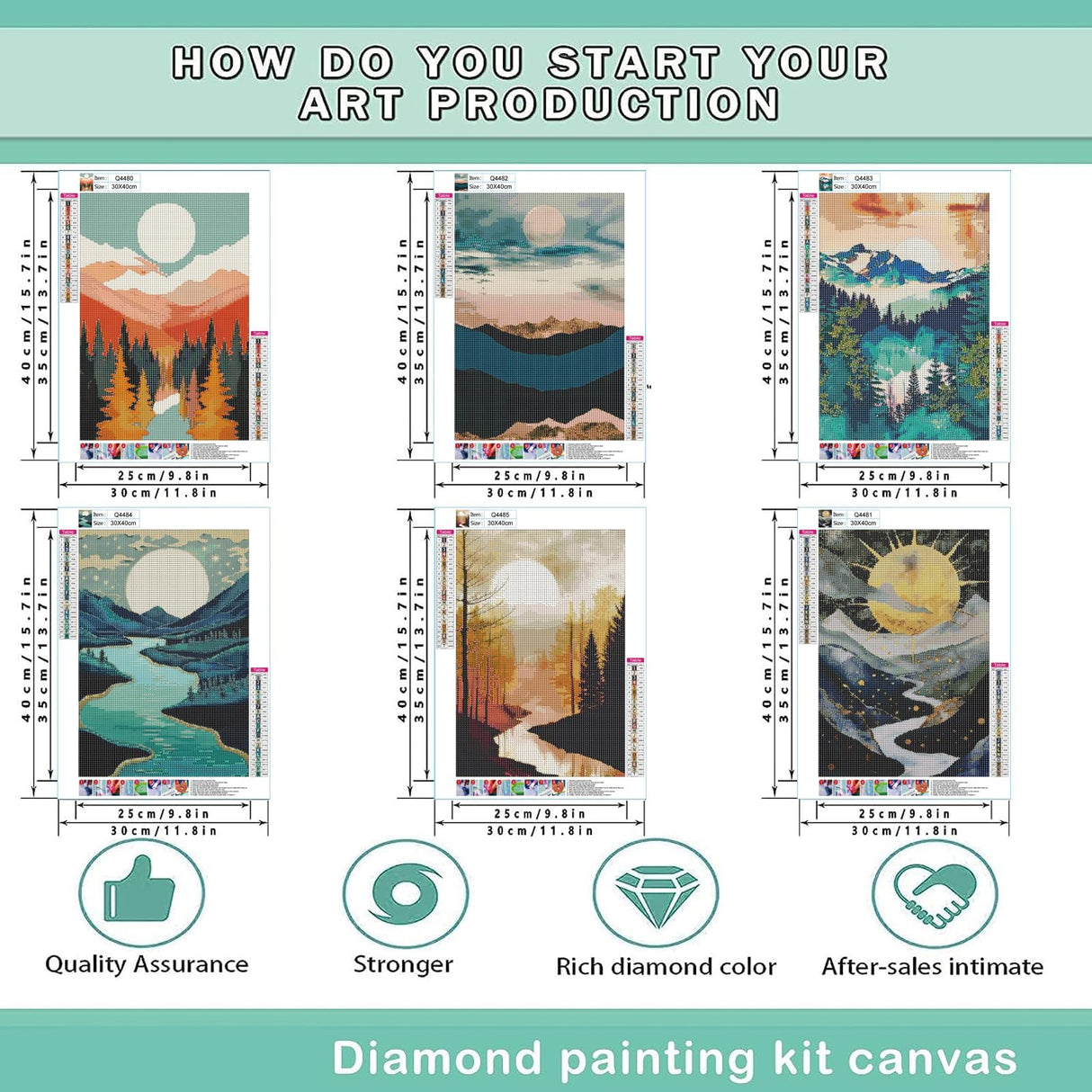 DOTZSO Diamond Art Kits for Adults 6 PCS DIY Full Diamond Art kit with Crystal Cross Stitch Picture Art and Craft for Adult Beginners 12x16 Inches (Landscape Abstract) DOTZSO