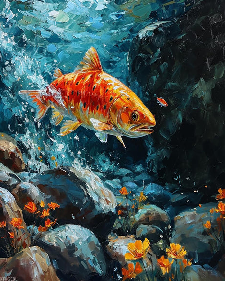 XTXGERL DIY Paint by Numbers for Adults Beginner, Flash, The Lightning Fast Trout, Paint by Numbers Kit Fish Painting by Numbers for Adults, 16" x 20" XTXGERL