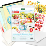 Katy Sue Watering Can Blossoms & Blooms Card Making Kit. 8 Shaped Cards, 3 Sheets of Floral Die Cut Decoupage, 8 Envelopes, Adhesive Foam Pads, & Instructions. For Card Making Supplies & Card Crafting Katy Sue