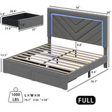 Fastroby Full Size Bed Frame with Adjustable Headboard and 2 Storage Drawers, Upholstered Bed Frame Full with RGB LED Light and Charging Station, Easy Assembly, No Box Spring Needed, Grey Fastroby
