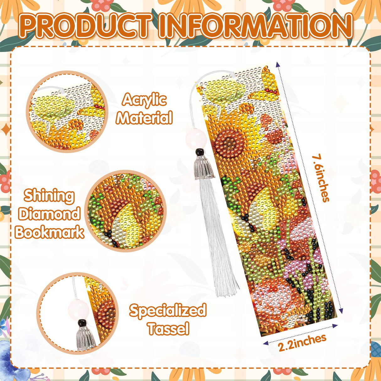 Fall Diamond Art Bookmarks Kit - 6 Pcs Sunflower Diamond Painting Bookmarks Kit for Adults Fall Flower Design, Gem Art Rhinestone Painting Book Marks Set Thanksgiving Gifts Sitsink