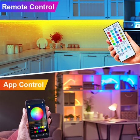 maylit 8 PCS RGB Under Cabinet Lighting Kit, App and Remote Control Strip Lights, Music Sync Color Changing Led Lights with ETL Listed Power Adapter, for Cabinet, Counter, Shelf, Bookcase, 13ft maylit