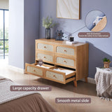 GANLLY Rattan 6 Drawer Dresser for Bedroom, Natural Wood Dresser with Deep Drawers, Wooden Chest of Drawers for Closet with Wide Top, for Living Room, Hallway, Kids Room,Natural GANLLY