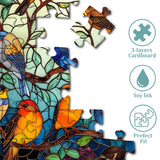 Stained Glass Puzzle Bird Puzzles for Adults 1000 Pieces, Round Bird Tree Jigsaw Puzzle, Impossible Hard Difficult Challenging Puzzles for Adults PICKFORU
