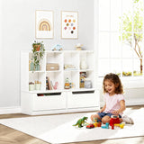 UTEX Kids Bookshelf and Toy Storage Organizer, Toddlers Bookcase with Cubbies, Adjustable Wood Shelf with Drawer for Bedroom, Playroom, Nursery, White UTEX