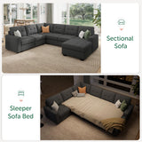 HONBAY Sectional Sleeper Sofa Pull Out Bed with Storage Chaise, Sleeper Sectional Sofa Couch, Sectional Sleeper Bed for Living Room, Dark Grey HONBAY