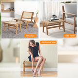 Tangkula Ottoman Footstool, Natural Teak Wooden Foot Rest with Handwoven Rattan for Living Room Bedroom Office, 14" H, Indoor (2) Tangkula