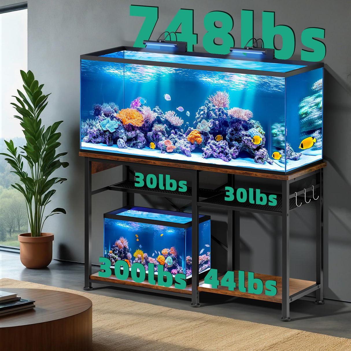 Kalrin 55-75 Gallon Aquarium Stand, 5-Tier Metal Frame Fish Tank Stand 40 Gallon Tank Stand 49.2" L*18.9" W Tabletop 780lbs Capacity (Vintage Brown, 55-75 Gallon) Kalrin