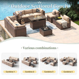 Aoxun 11 Piece Patio Furniture Set with 44” Fire Pit Table Wicker Rattan Outdoor Sectional Sofa Set with Coffee Table and Thickened Cushions, Beige (Waterproof Cover Included) Aoxun