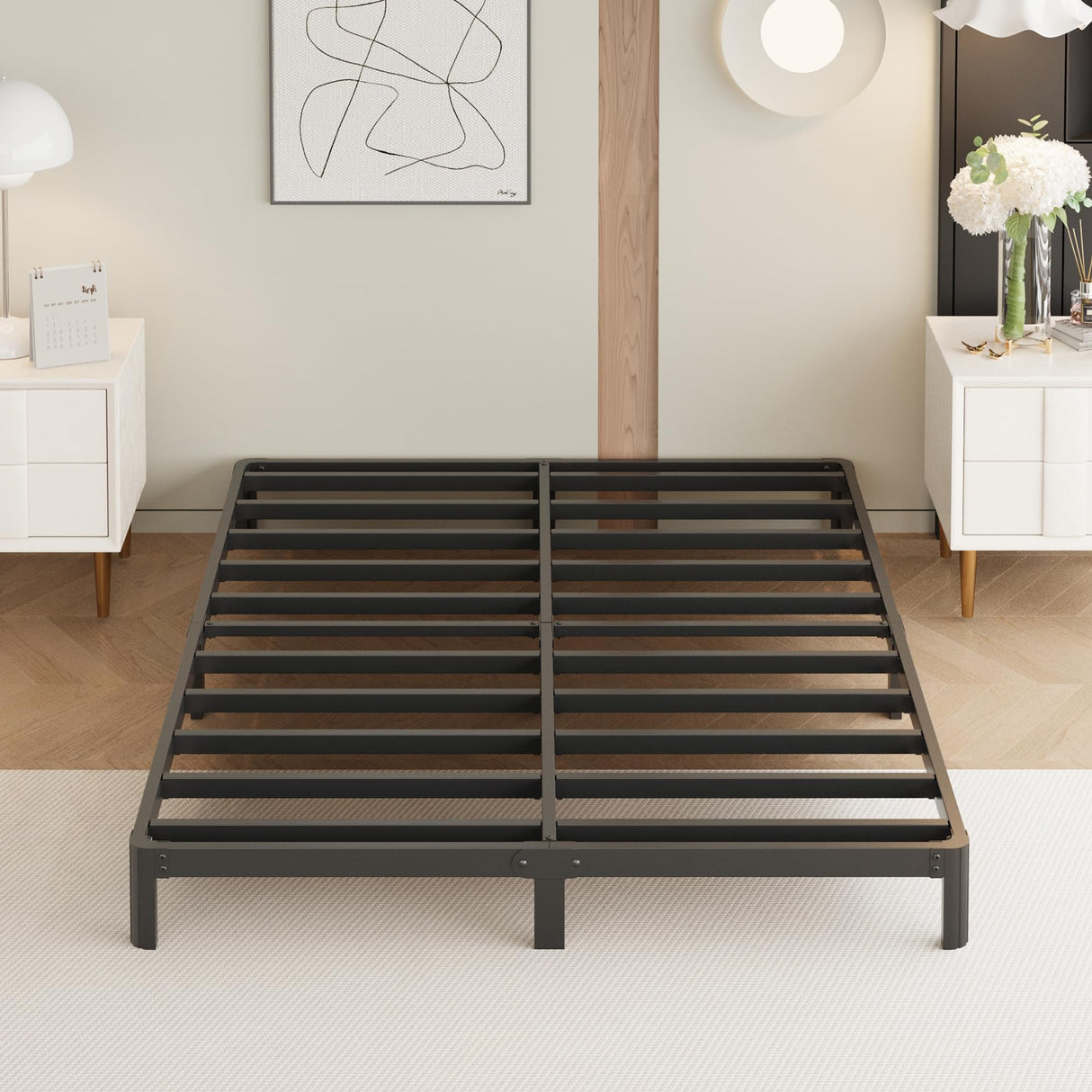 Yicensen 9 Inch Queen Bed Frame Rounded Corner Legs No Box Spring Needed, Heavy Duty Metal Queen Size Platform Bed Frame, Easy Assembly, Noise Free, Black Yicensen