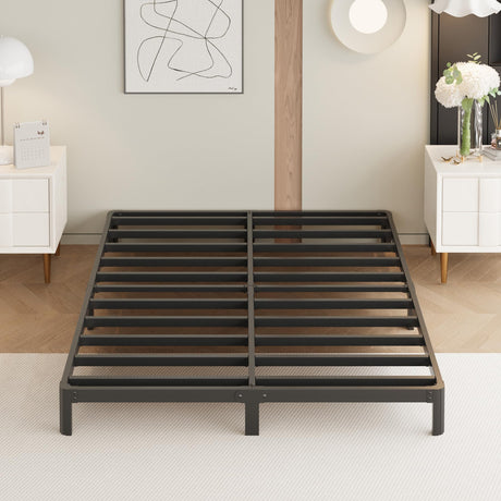 Yicensen 9 Inch Queen Bed Frame Rounded Corner Legs No Box Spring Needed, Heavy Duty Metal Queen Size Platform Bed Frame, Easy Assembly, Noise Free, Black Yicensen
