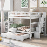 Harper & Bright Designs Full Over Full Bunk Bed with Trundle, Wooden Bunk Bed with Staircase, for Kids Teens Adults (White) Harper & Bright Designs