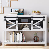 GAOMON Farmhouse Entryway Table with Sliding Barn Doors, Sofa Table with Storage and Open Shelf, Console Tables for Entryway, Hallway, White GAOMON