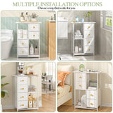 3IngSeagulls Bathroom Storage Cabinet, Bathroom Cabinets Freestanding with 4 Drawers and Adjustable Shelves, 5 Tier Wooden Floor Cabinet, Storage Cabinet for Bathroom, Kitchen, Living Room, White 3IngSeagulls