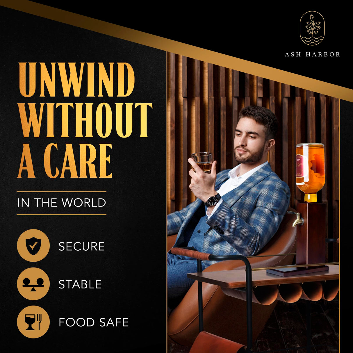 Countertop Liquor Dispenser for Home Bars – Wooden Whiskey Dispenser with Food-Safe All-Metal Valve – Bourbon Decanter & Whiskey Decanter for a Classy Presentation, Alcohol Gifts for Men by Ash Harbor Ash Harbor