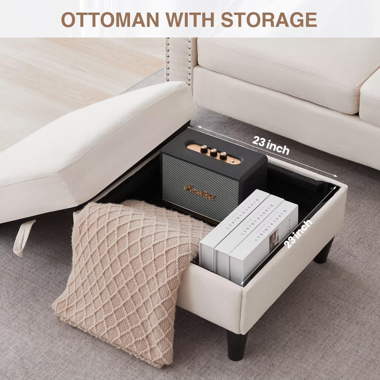 POYISOU Sectional Couches for Living Room, L Shaped Couch with Storage Ottoman, Small Sofa Comfy Couch with 2 Cup Holders, Modern 3 Seater Convertible Sofas for Apartment, Office, Beige POYISOU