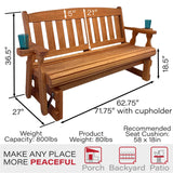 Amish Heavy Duty 800 Lb Mission Pressure Treated Porch Glider with Cupholders (5 Foot, Cedar Stain) Amish Casual