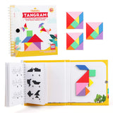 Vanmor Travel Tangram Puzzle - 3 Sets of Magnetic Tangram with 240 Solution - Montessori Shape Pattern Blocks Jigsaw Road Trip Games IQ Book Educational Toy Brain Teaser Gift for Kids Adults Challenge Vanmor