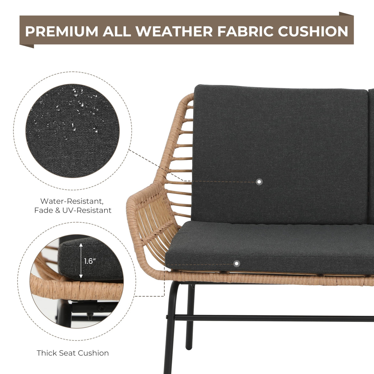 GREEN MORE 4 Piece Outdoor Patio Furniture Set, Rattan Conversation Sets, All-Weather Wicker Chairs with Cushions and Coffee Table, for Garden Balcony Courtyard Poolside GREEN MORE