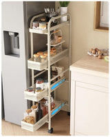 UMDONX Slim Storage Cart 4 Tier with Pull Out Basket Bathroom Organizer Rolling cart, Rolling Utility Cart Slide Out Organizer for Kitchen, Bathroom, Laundry White UMDONX