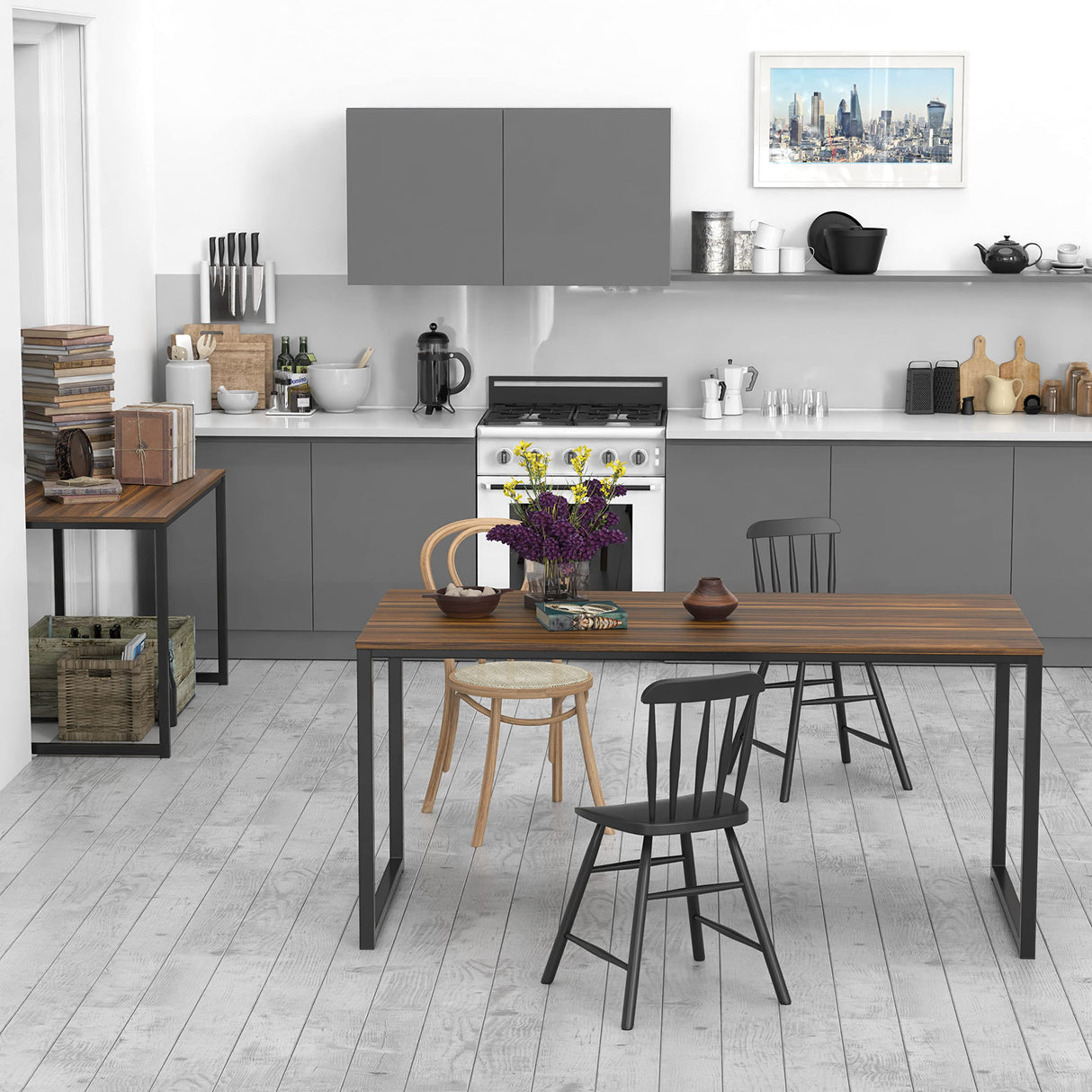 SHW Mission 55-Inch Home Office Computer Desk, Walnut SHW