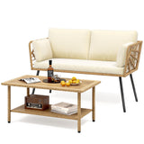 DWVO 2 Pieces Patio Furniture Set, All-Weather Wicker Rattan Loveseat with Thick Cushions & Table, Outdoor Conversation Set for Patio, Balcony, Backyard, Deck, Poolside DWVO