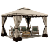 YITAHOME 10x12ft Patio Gazebo Outdoor Double Roof Canopy Gazebo w/Netting & Curtains, Soft Fabric Top Garden Winds Tent with Steel Frame for Lawn, Garden, Backyard and Deck, Khaki YITAHOME