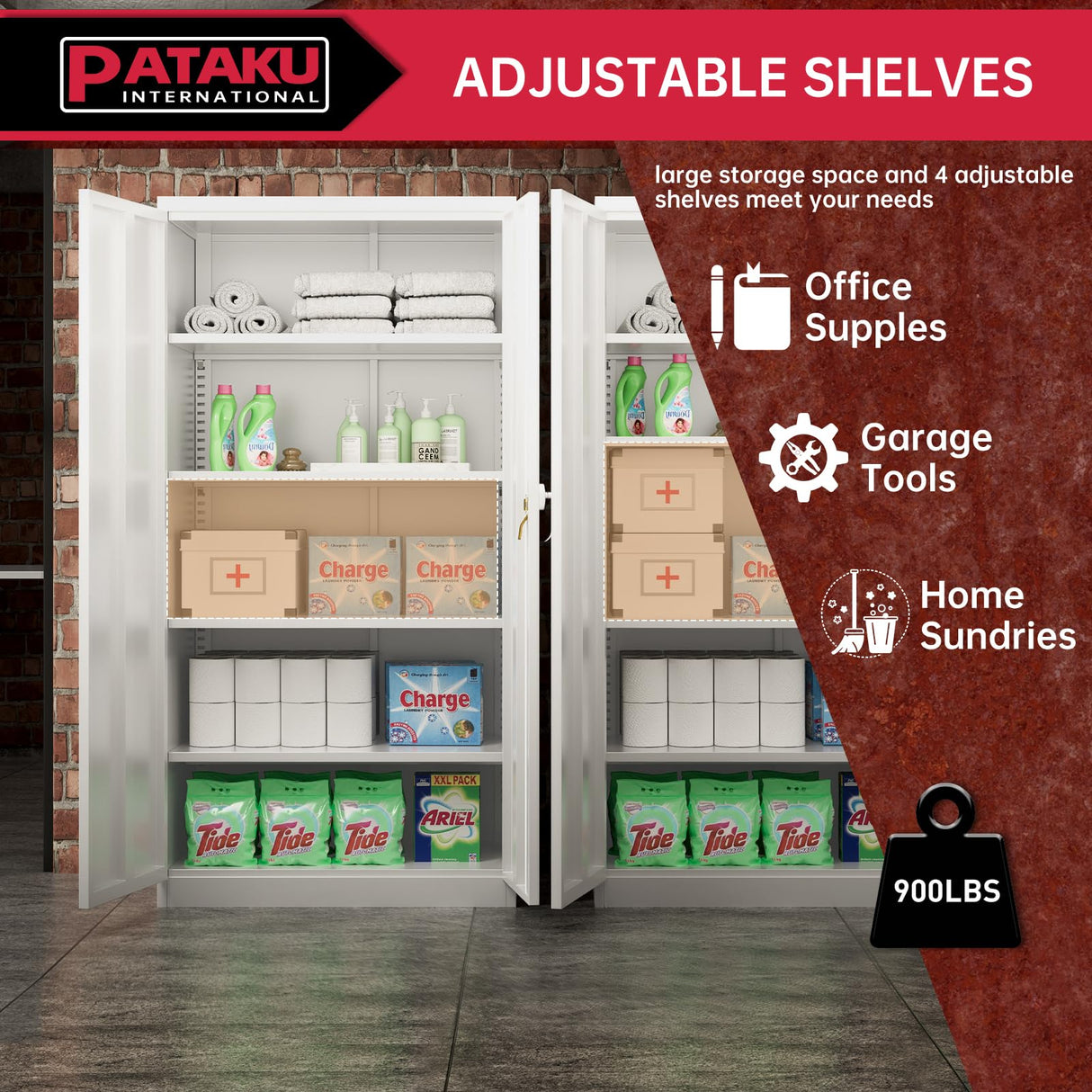 Pataku Garage Storage Cabinets, White Metal Cabinet with Locking Doors and Shelves, 72"x 36"x18" Steel Tool Cabinet for Home Office, Basement, Pantry, File, Large Capacity Pataku