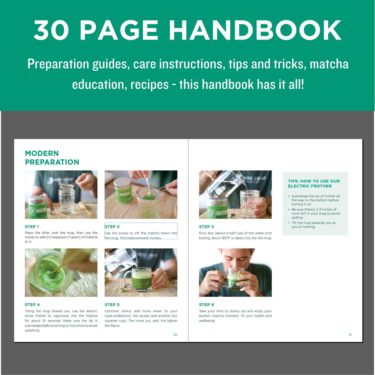 Jade Leaf Matcha Modern Starter Set - Includes: Electric Matcha Whisk + Milk Frother, Stainless Steel Spoon, Stainless Steel Sifter, and Printed Handbook Jade Leaf Matcha