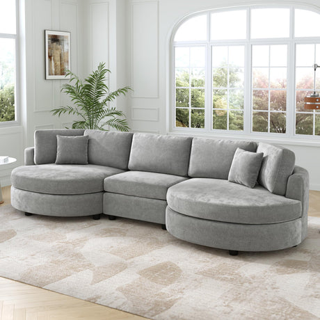 Christopher Knight Home Aekea 129" Upholstered Sofa Couch, Modern Curved 3-Seater Sofa with 2 Throw Pillows, Cozy Chenille Fabric Sectional Sofa Lounge Couch for Living Room Home Office, Dark Gray Christopher Knight Home