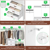 Armocity 5FT Small Closet System with 3 Fabric Drawers, 60 Inches Walk In Closet Organizer System With 3 Adjustable Shelves, Heavy Duty Clothes Rack Built-In Garment Rack, 59" L x 16" W x 71" H, White armocity