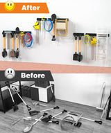Garage Tool Organizer Wall Mount, 49.5 Inch Garage Organization and Storage Heavy Duty with 3 Packs Rails and 6 Adjustable Hooks, Garden Yard Tool Hanger Rack for Shovel, Max Load 600lbs Solid As Mountain