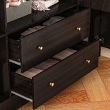 AIEGLE 4 Doors Wardrobe Armoire with Mirror, 63" Wide Large Freestanding Armoire Wardrobe Closet with 2 Drawers, Shelves & 2 Hanging Rods, Bedroom Clothes Storage Cabinet Organizer, Black Brown AIEGLE