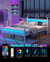 CollaredEagle Full Bed Frame with Headboard and Footboard,Heavy Duty Steel Slats Support Metal Bed Frame with Charging Station,White CollaredEagle