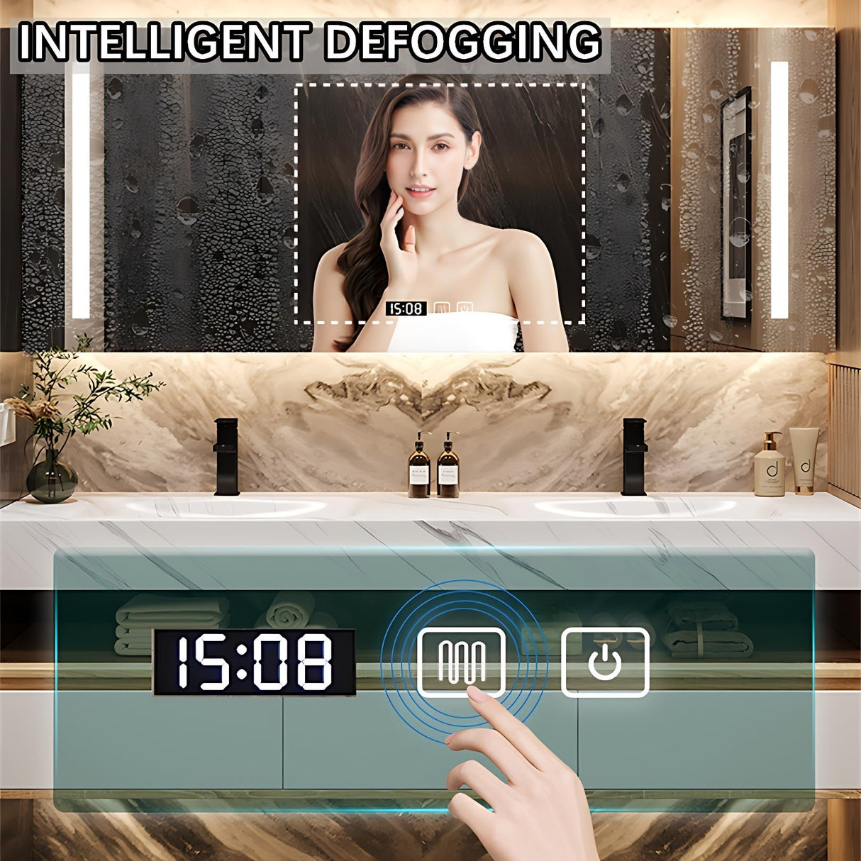 ZGNBSD Bathroom Vanity with Sink - Floating Bathroom Vanity | LED Smart Defogging Medicine Cabinet Included | Solid Wood Modern Bathroom Vanity | Wall Mounted (Double Sink,60") ZGNBSD