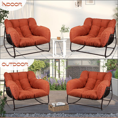 TXGDPIONEER Outdoor Papasan Rocking Chair, Oversized Patio Rocking Chairs with Padded Cushion& Pillow-Comfortable Rocker Egg Chair for Front Porch, Garden, Patio, Backyard,1PC,Red TXGDPIONEER