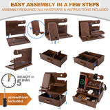TESLYAR Wood Phone Docking Station with Drawer - Nightstand Organizer - Desk Organizer for Husband - Birthday Gifts for Men, Dad, Anniversary Idea, Key Holder Stand Watch & Accessories (Bourbon Brown) TESLYAR