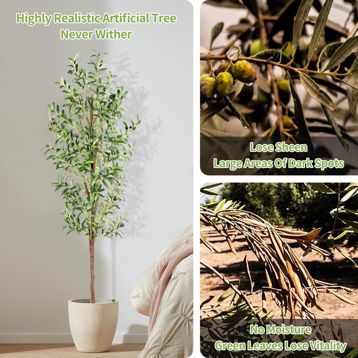 CETRD Artificial Olive Tree, 6FT Tall Faux Olive Trees 72in Outdoor Fake Potted Silk Plant with Trunk and Realistic 648 Leaves and 24 Fruits for Modern Office Home Decor Indoor（1pack） CETRD