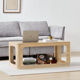 YUCHIATH Coffee Table for Living Room, Farmhouse Coffee Table with 2-Tier Storage, Accent Wood Coffee Table for Living Room (Natural) YUCHIATH