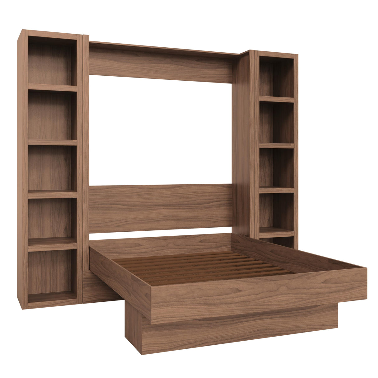 Oakland Living Easy-Lift Full Murphy Wall Bed in Natural Brown Wood Grain with Two Bookshelves Oakland Living