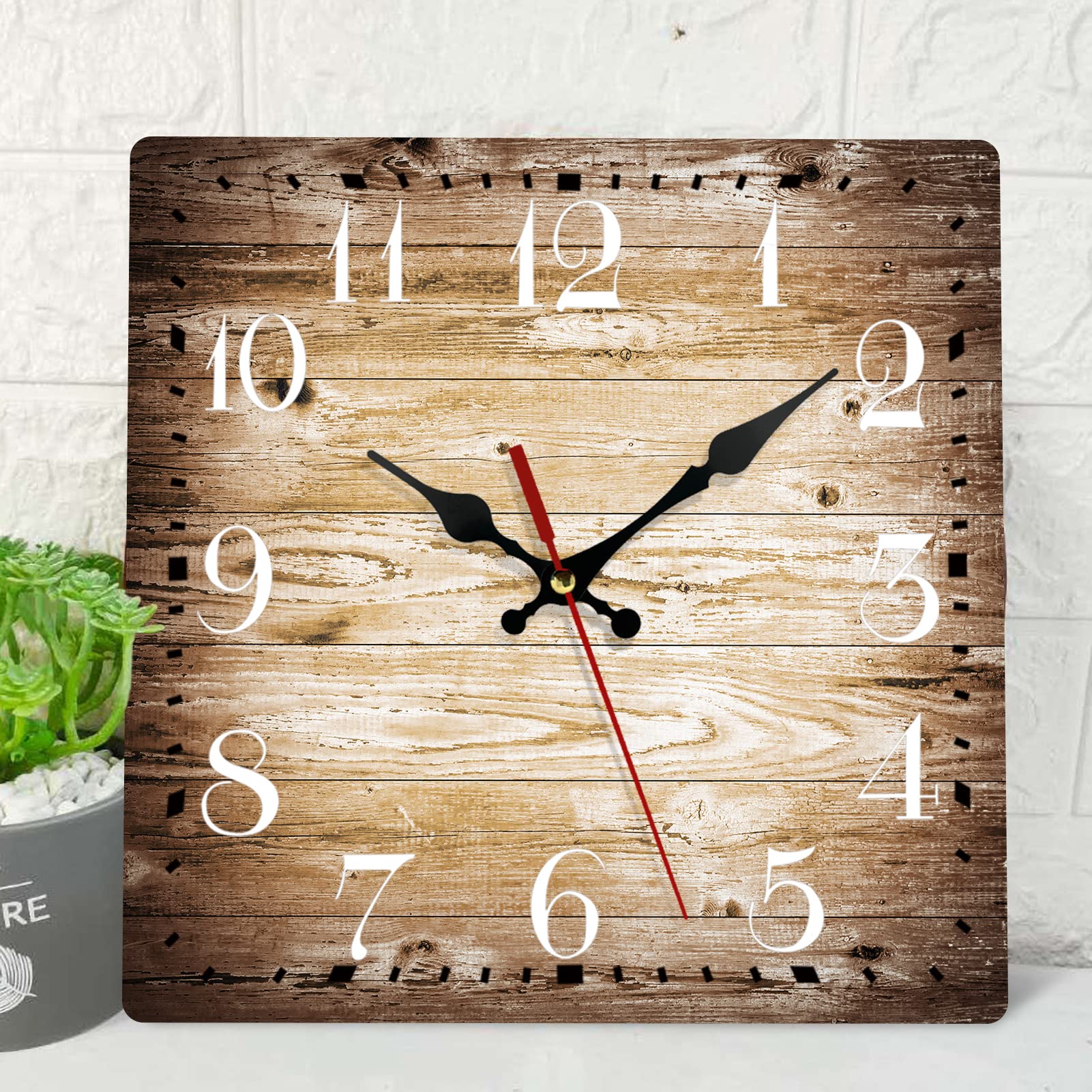 ArtSocket Wooden Wall Clock Silent Non-Ticking, Brown Grain Cracked Ancient Dirty Fence Gray Rustic Coastal Square Wall Clocks Decor for Home Kitchen Living Room Office(12 Inch) - WoodArtSupply