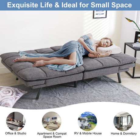MUUEGM Futon Sofa Bed Memory Foam Futon Sofa Bed Convertible Sleeper Couch Bed,Modern Futon Couch Love Seat w/Adjustable Armrests,for Living Room Compact Spaces Offices Apartment,Studio,Grey MUUEGM