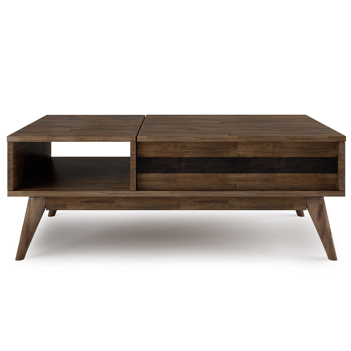 SIMPLIHOME Clarkson SOLID ACACIA WOOD 48 Inch Wide Rectangle Mid Century Lift Top Coffee Table in Rustic Natural Aged Brown, for The Living Room and Family Room - WoodArtSupply